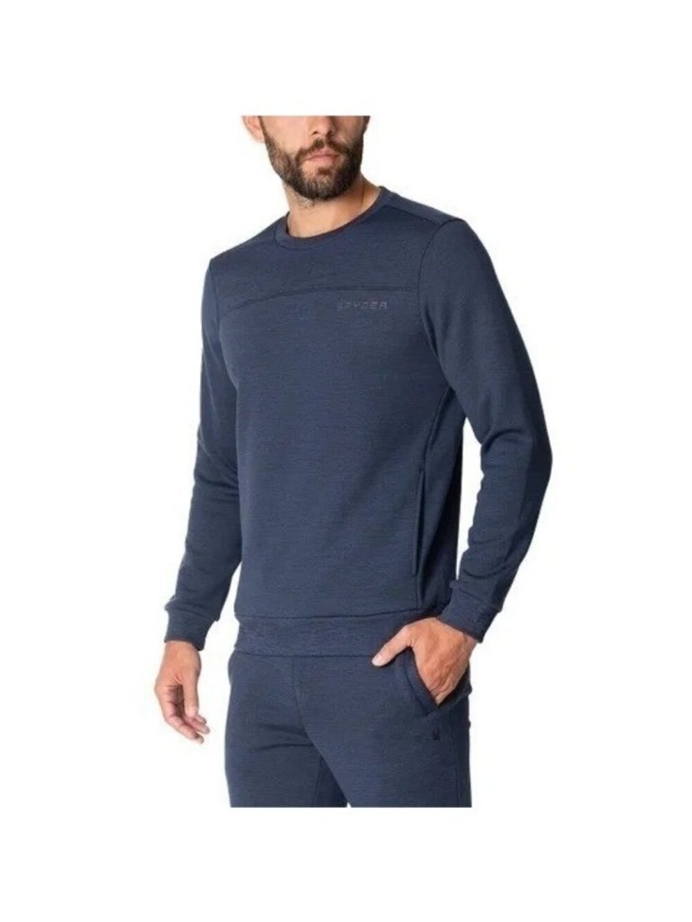 Spyder Active Men's M Bonded Fleece Sweatshirt Blue Side Seam Pockets d1802